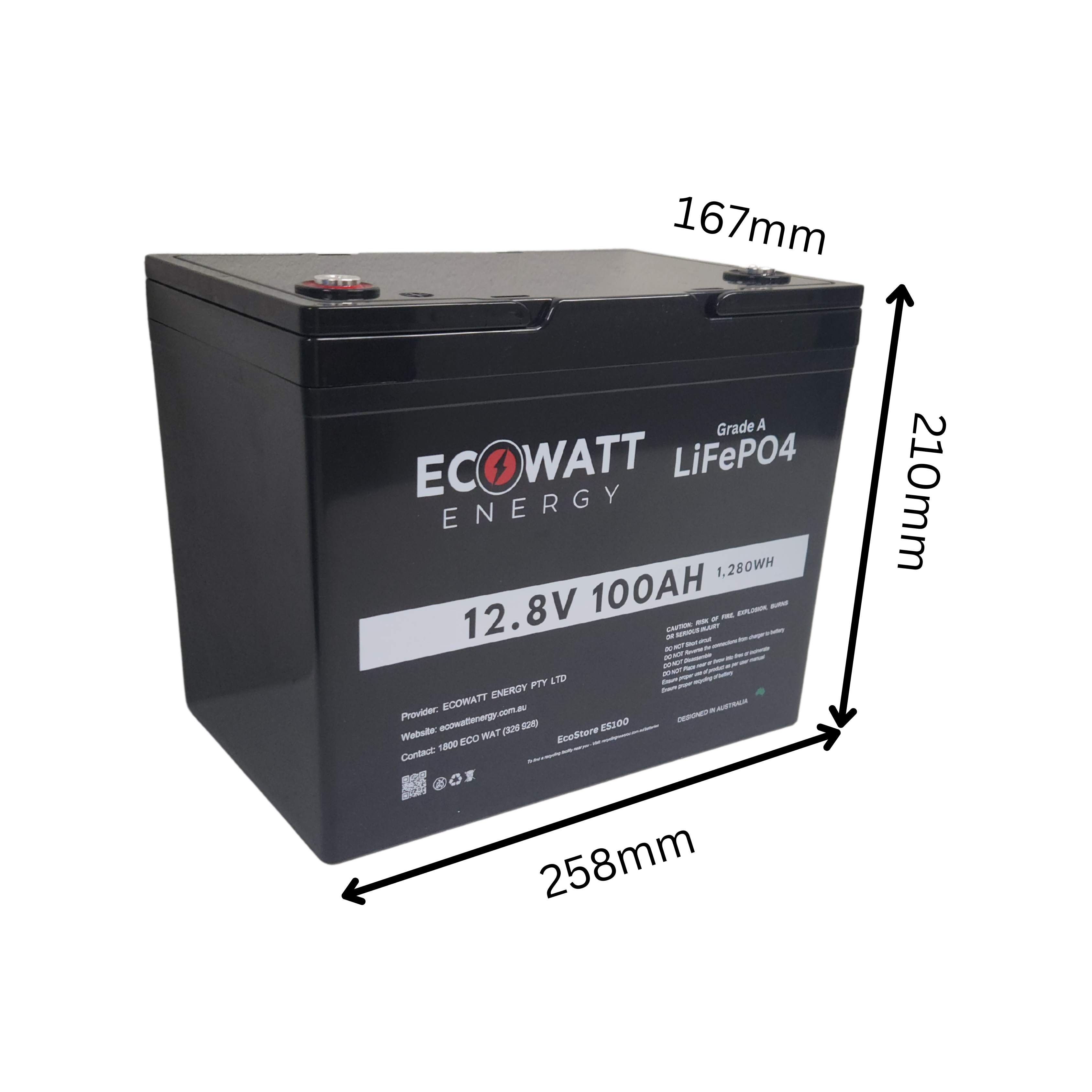EcoStore 100Ah 12V LiFePO4 Battery - (REPT Cells) & (Bluetooth BMS - JBD)