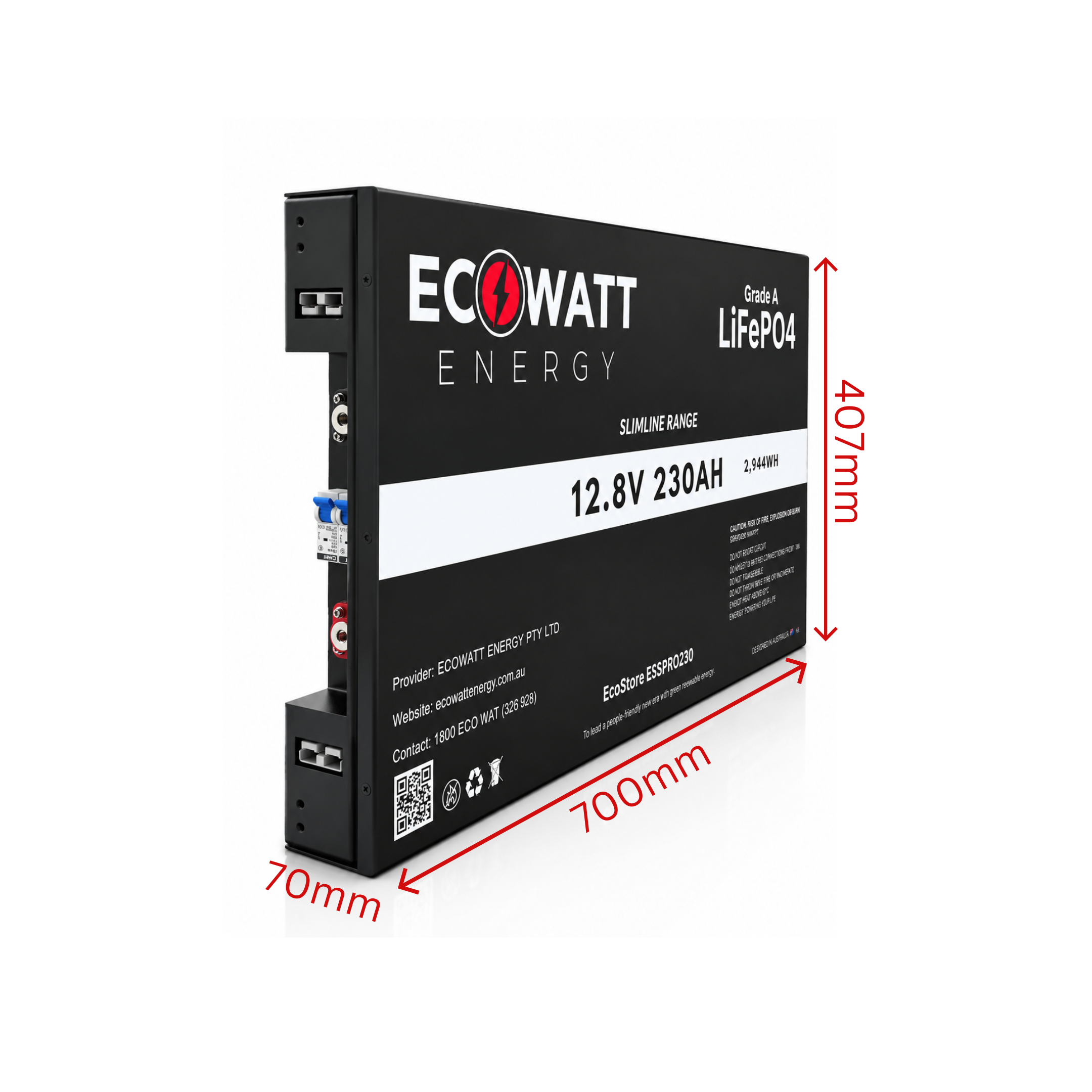 EcoStore Slimline PRO 230Ah 12V LiFePO4 Battery - (EVE Cells & JBD Bluetooth BMS)
