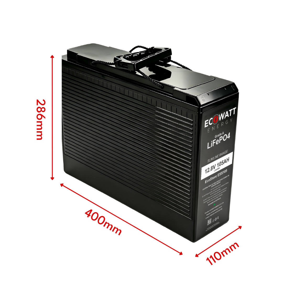 EcoStore Slimline 105Ah 12V LiFePO4 Battery - (EVE Cells & JBD Bluetooth BMS)