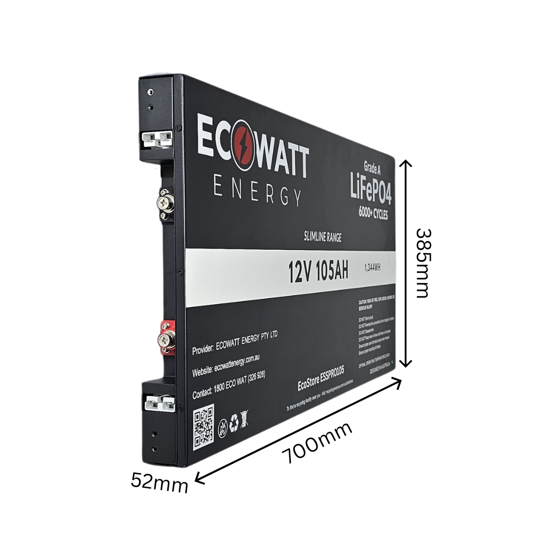 EcoStore Slimline PRO 105Ah 12V LiFePO4 Battery - 6000+ Cycles (EVE) (Bluetooth BMS - JBD)