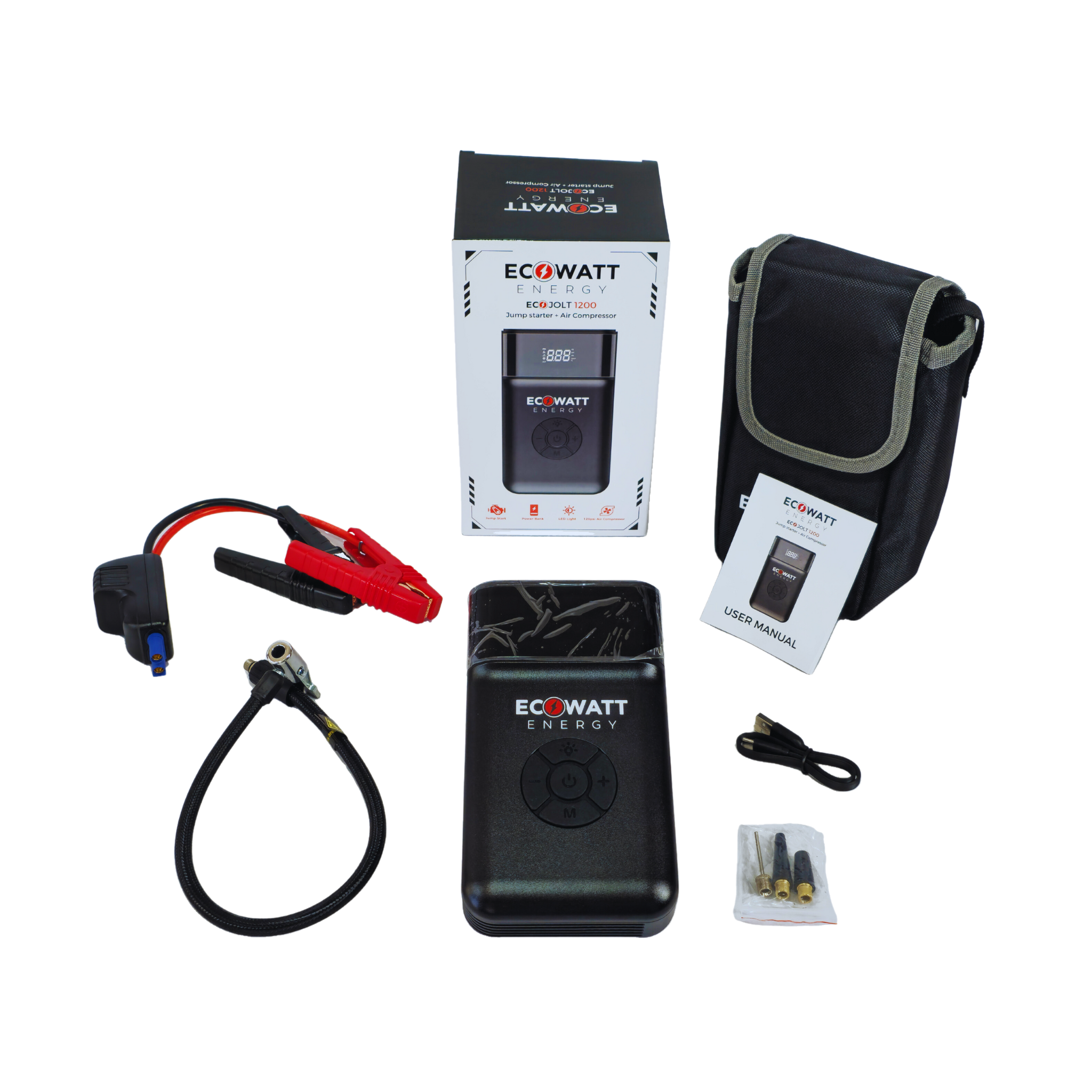 EcoJolt 1200A Portable Lithium Jump Starter with built-in Compressor