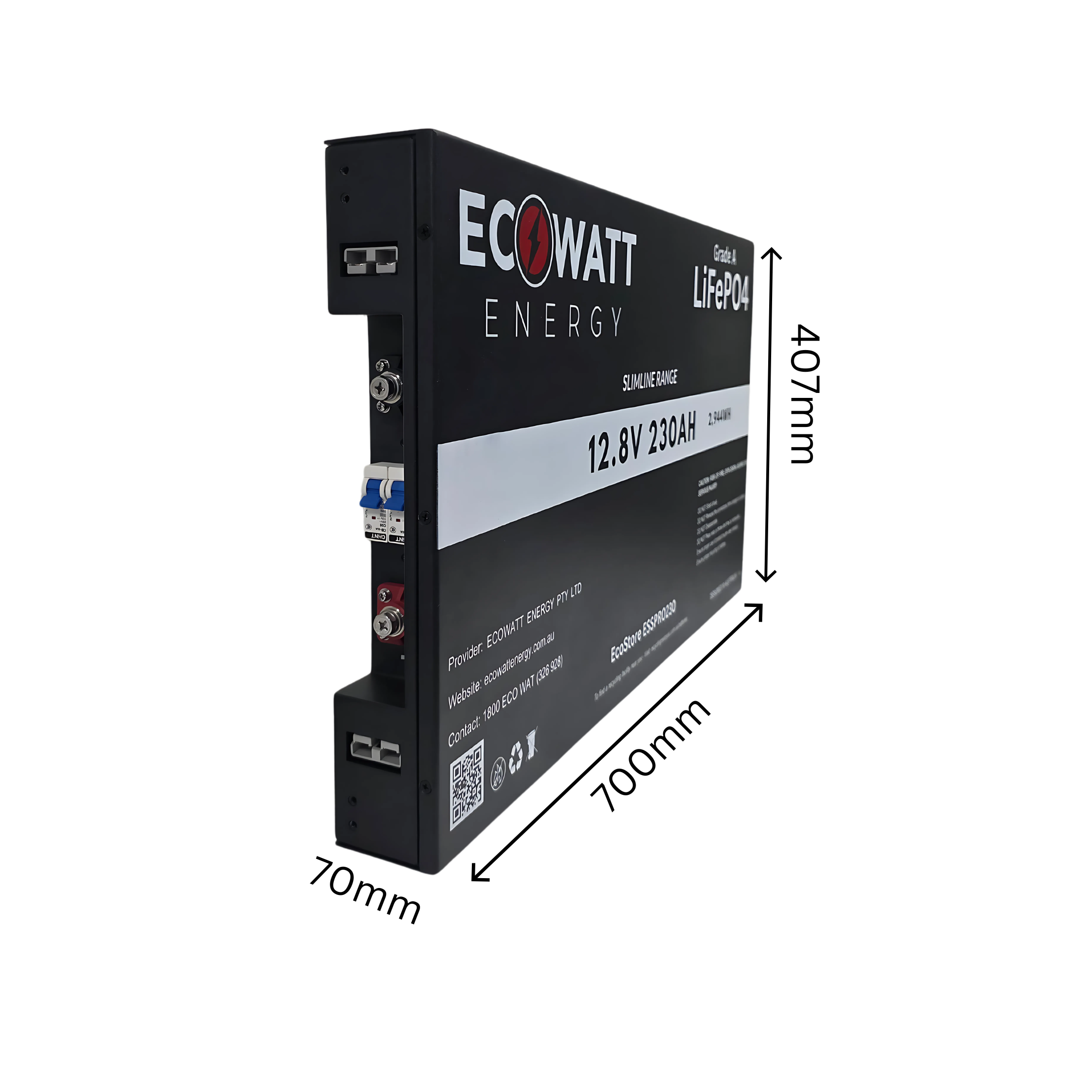EcoStore Slimline PRO 230Ah 12V LiFePO4 Battery - (EVE Cells & JBD Bluetooth BMS)