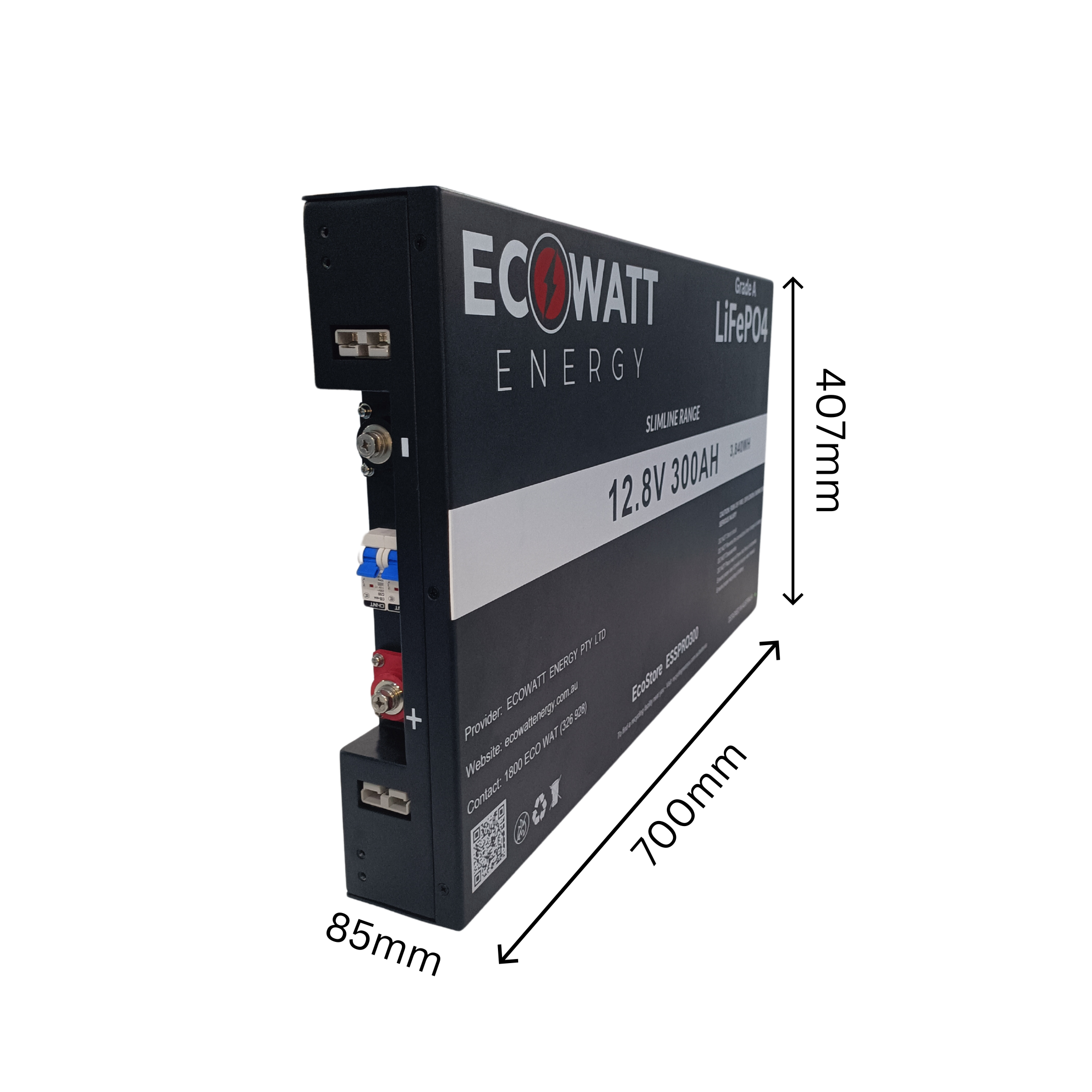 EcoStore Slimline PRO 300Ah 12V LiFePO4 Battery - (EVE Cells & JBD Bluetooth BMS)